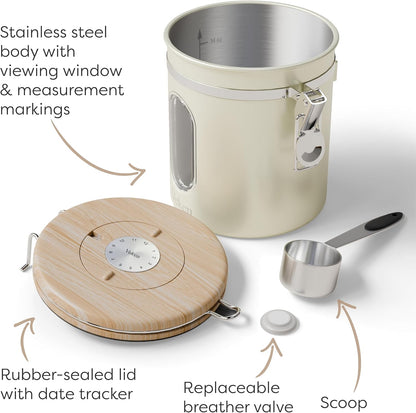 Veken Coffee Canister - Airtight Stainless Steel Food Storage with Window & Date Tracker | 16oz Cream