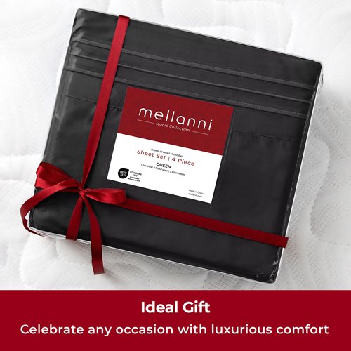 Mellanni Extra Deep King Sheets - 4 PC Iconic Collection Bedding - Hotel Luxury, Ultra Soft, Cooling Bed Sheets - Wrinkle, Fade, Stain Resistant (King, Black)