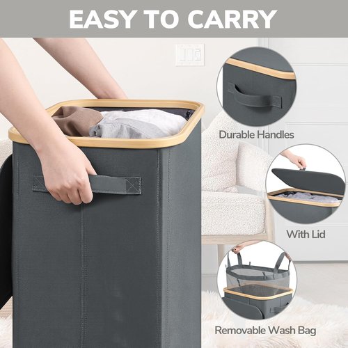 Goodpick Laundry Basket - Large Rolling Hamper with Wheels & Removable Wash Bag | 100L, Gray