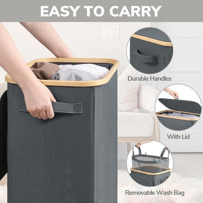 Goodpick Laundry Basket - Large Rolling Hamper with Wheels & Removable Wash Bag | 100L, Gray