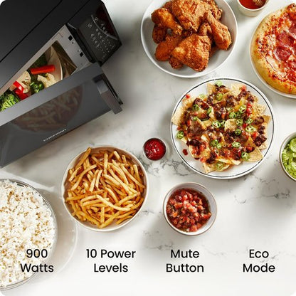 Chefman Microwave Oven - 0.9 Cu. Ft. Capacity, 900 Watts, 10 Power Levels & Child Safety Lock - Black