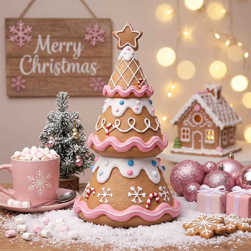 Gingerbread Christmas Tree Figurines – Resin 6 Inch Holiday Home Decor