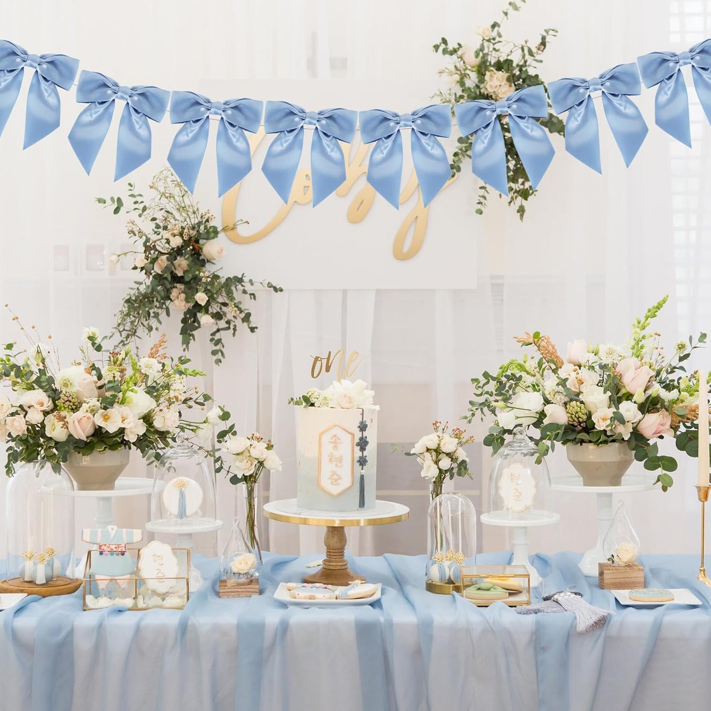 TONIFUL Dusty Blue Satin Ribbon Bows - 50pcs Decorative 4.5 Inch Bows for Gifts, Crafts & Parties
