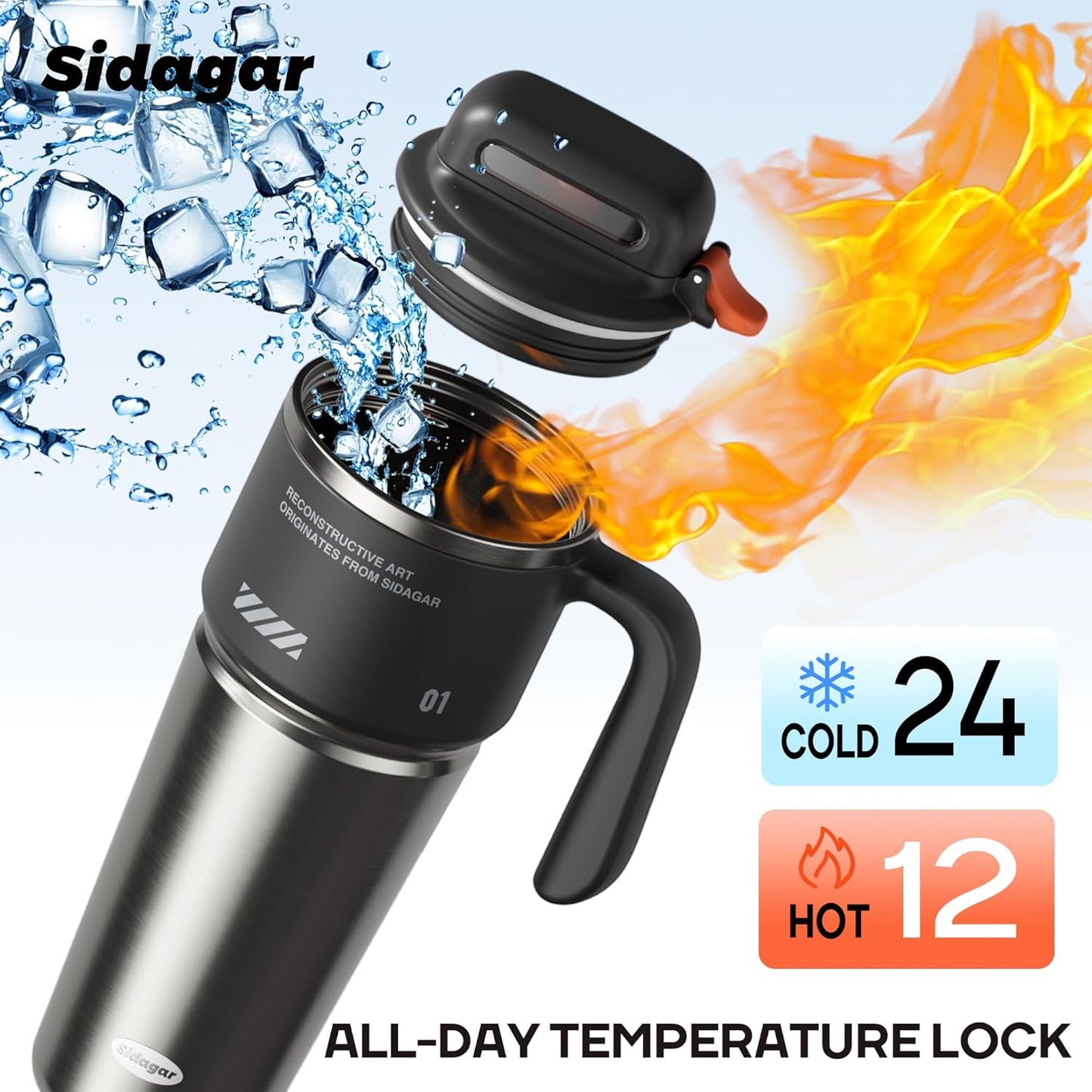 Skiennix 32 oz Tumbler - Vacuum Insulated Stainless Steel Travel Mug with Handle & Straw | Obsidian Black