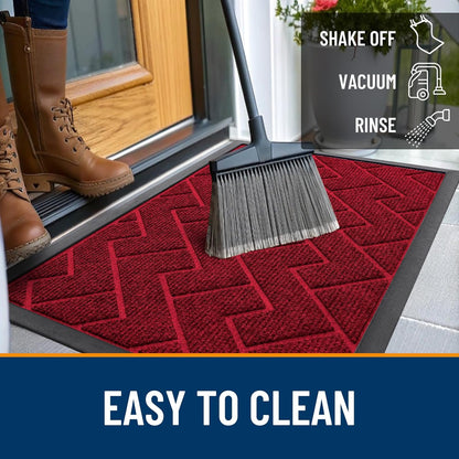 OLANLY Waterproof All-Season Front Door Mat - Sturdy Natural Rubber, Easy Clean Herringbone Design (Wine Red, 71x23)