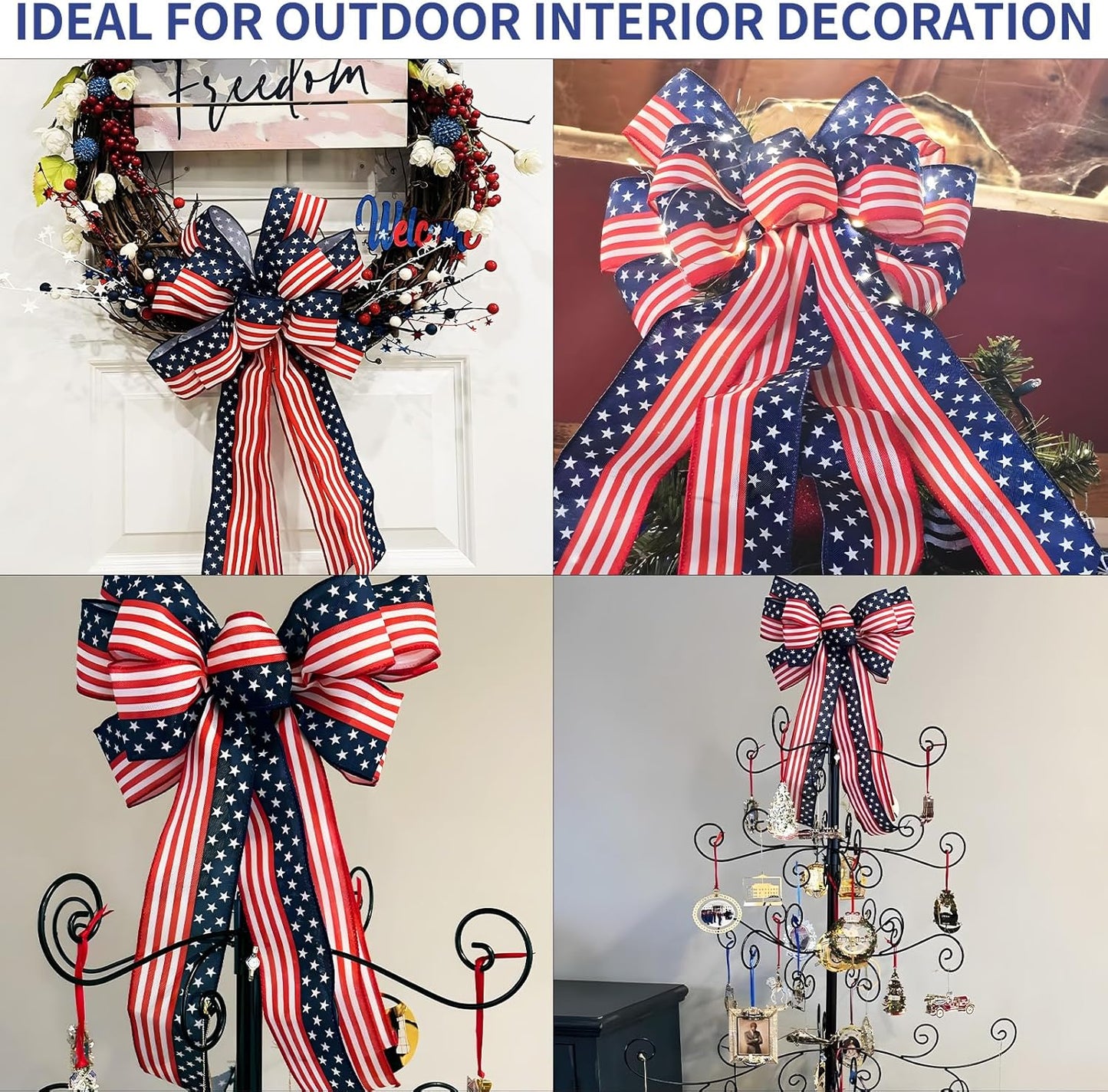 MuPera Patriotic Bow Set - 6 Red, White & Blue Wreath Bows for Independence Day Decor | Indoor & Outdoor Use