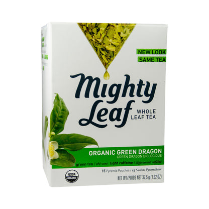 Mighty leaf Whole Leaf Tea, Organic Green Dragon, 15 Tea Bags Individual Pyramid-Style Tea Sachets of Lightly Caffeinated Organic Green Tea, Delicious Hot or Iced, Sweetened or Plain