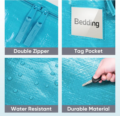 TICONN Extra Large Moving Bags - Heavy Duty Storage with Zippers & Handles | 8 Pack, Aqua