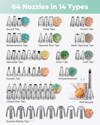 Kootek Cake Decorating Kit - 158PCs Baking Supplies with Turntable, 64 Icing Tips & More
