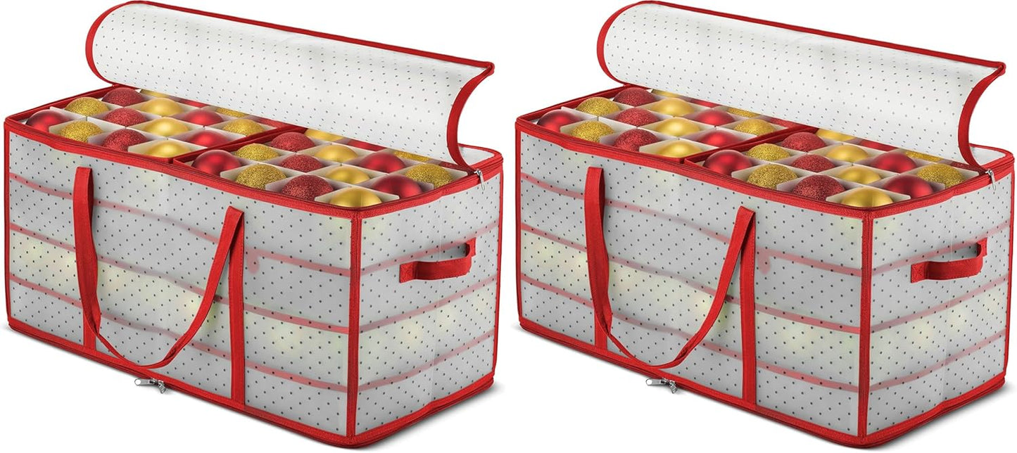 ZOBER Christmas Ornament Storage Box - Store 128 Ornaments with 2-Sided Zipper - Red (Pack of 2)