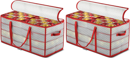 ZOBER Christmas Ornament Storage Box - Store 128 Ornaments with 2-Sided Zipper - Red (Pack of 2)