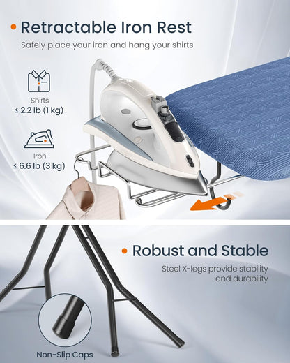 SONGMICS Ironing Board - Height Adjustable Up to 35 Inches | Foldable Design with 4-Layer Cover & Iron Rest - Midnight Blue