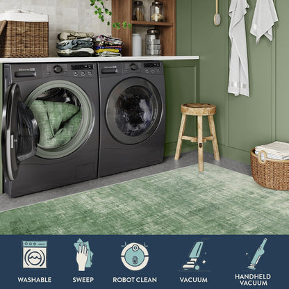 Lahome Green 2x10 Rug Runners for Hallways Non Slip, Boho Kitchen Runner Rugs Non Skid Washable, Modern Abstract Ombre Soft Carpet Runner for Bathroom Entryway Bedroom(2'x10',Green)