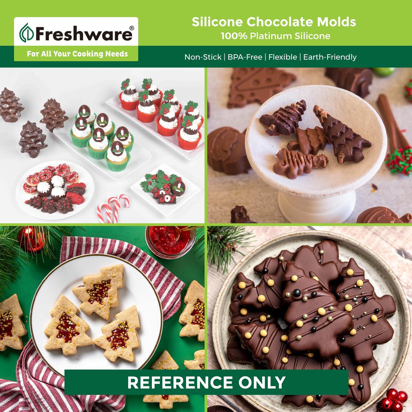 Freshware Silicone Chocolate Molds - [2PK] 15 Cavity Mini Christmas Candy Molds, Nonstick Silicone Bakeware for Chocolate, Candy, Gummy, Biscuit or Wax