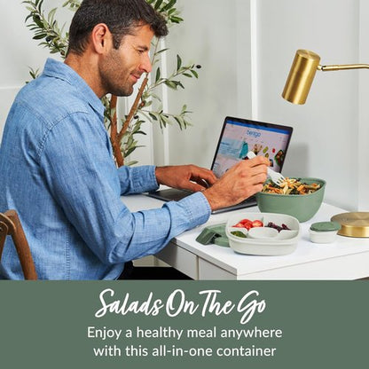 Bentgo Salad Container - 54 oz Leak-Proof Bowl with 4-Compartment Tray & Reusable Fork | BPA-Free Meal Prep (Khaki Green)