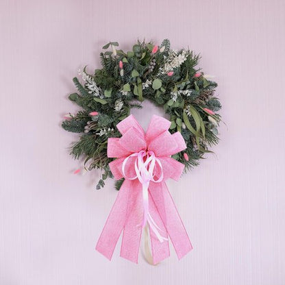 Large Pink Burlap Easter Wreath Bow - Spring Decorative Bow with String | 11.42 x 20.87 Inches