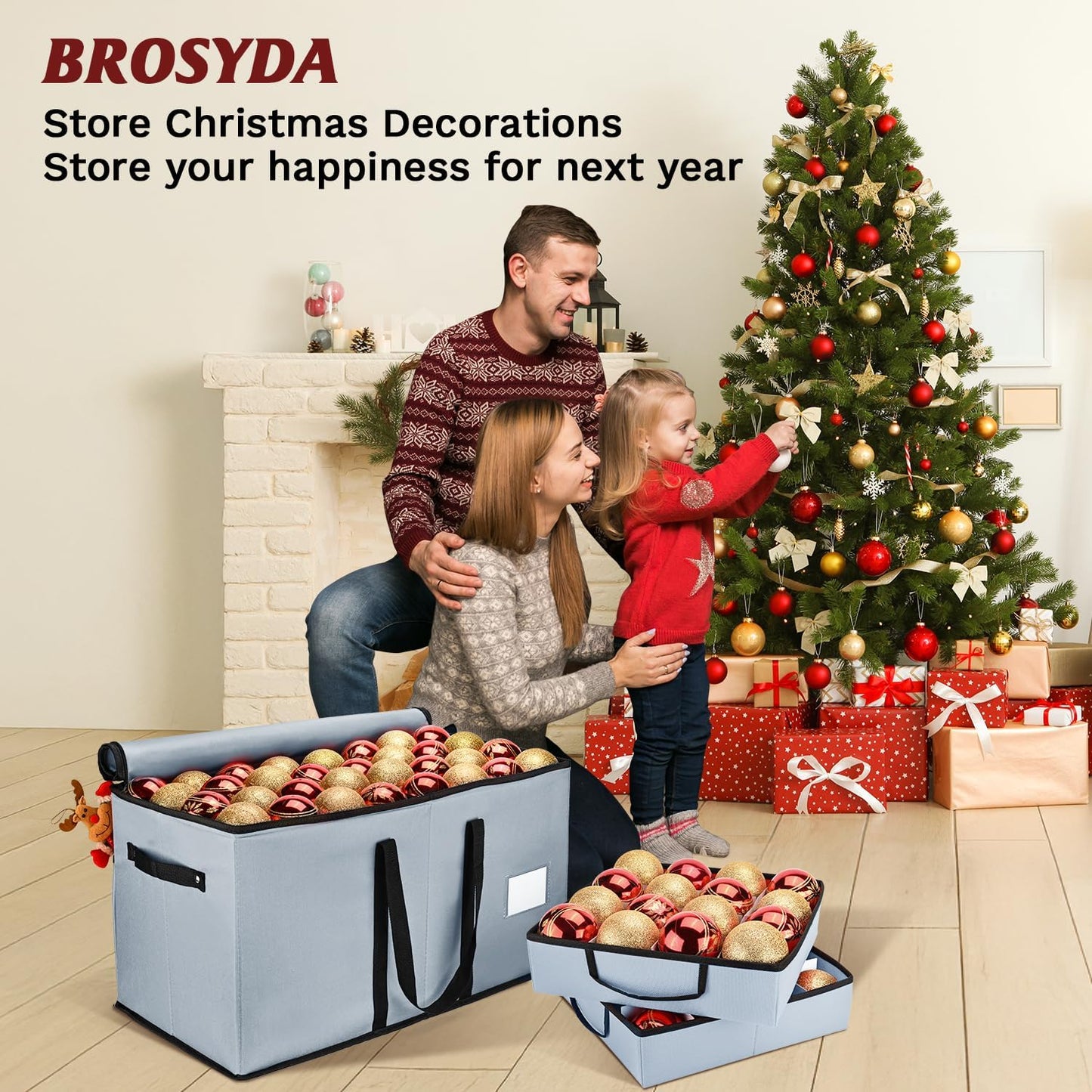 Skiennix Christmas Ornament Storage Box - Organize 128 Three-Inch Ornaments | Grey with 8 Removable Trays