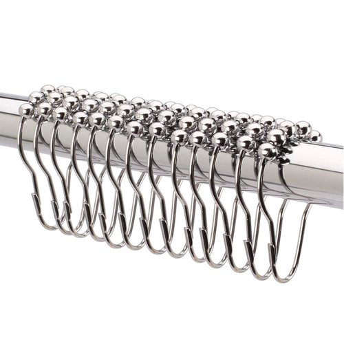 2lbDepot Shower Curtain Rings Hooks - Chrome Finish - Premium 18/8 Stainless Steel - Locking Rings with Easy Glide Rollers - Five Finishes Available - Set of 12 for Shower Rods