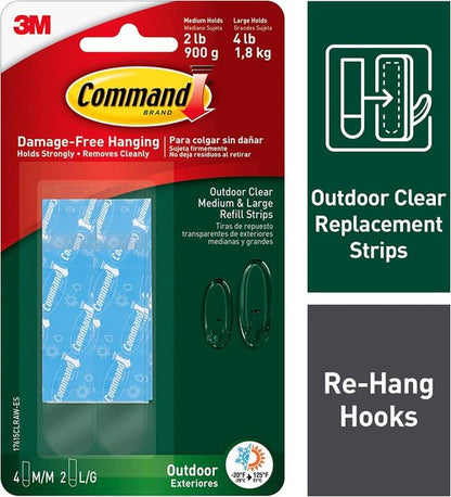 Command Outdoor Mounting Strips - 4 Medium & 2 Large Clear Strips for Easy Installation