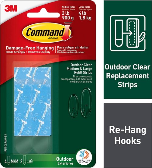Command Outdoor Mounting Strips - 4 Medium & 2 Large Clear Strips for Easy Installation