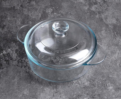 Skiennix Clear Round Glass Casserole - 1-Quart Baking Dish with Lid | Oven, Freezer & Dishwasher Safe