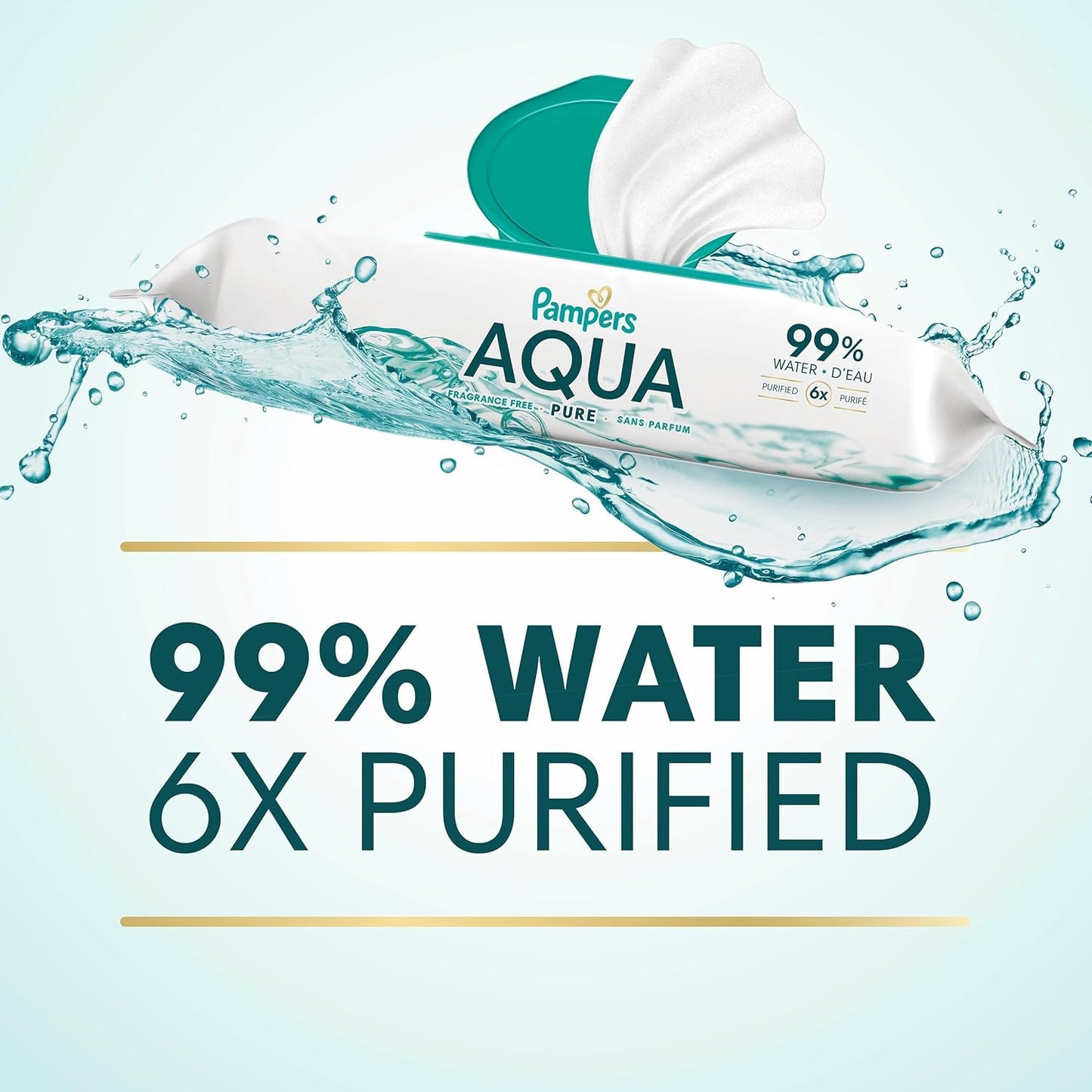 Pampers Aqua Pure Baby Wipes - 99% Water, Fragrance-Free, 672 Total Wipes (12 Flip-Top Packs)