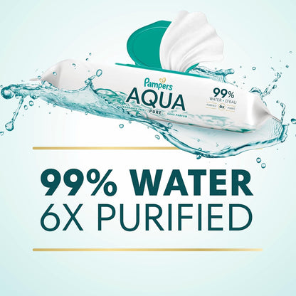 Pampers Aqua Pure Baby Wipes - 99% Water, Fragrance-Free, 672 Total Wipes (12 Flip-Top Packs)