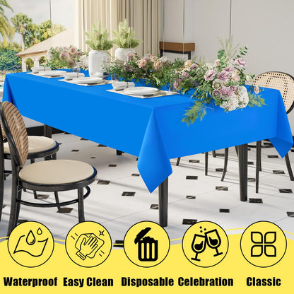 smiry Disposable Table Cloth 6 Pack, 54 x 108 Inch Table Cloths for Parties, Decorative Tablecloths for Rectangle Tables, Waterproof Plastic Table Cover, Leakproof & Sturdy, Blue