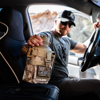 Iron Infidel Battle Bottle - Insulated 64 oz Tactical Stainless Steel Water Jug with Handle | Rugged Gym Bottle (MARPAT)