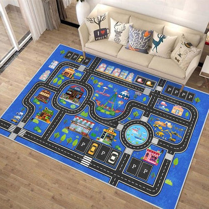 Fuzorise Kids Car Road Rug for Playroom, Washable Non-Slip Kids Rug for Girls & Boys Bedroom, Kids Carpet Educational City Traffic Route Playmat for Classroom