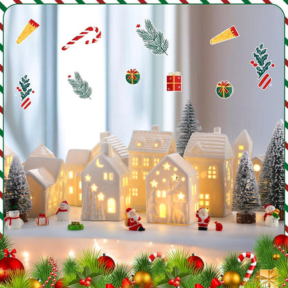 Vinsot 34 Pcs LED Christmas Village Set - Light Up Houses, Snowman & Santa Figurines, Trees & Lamp Post Decor