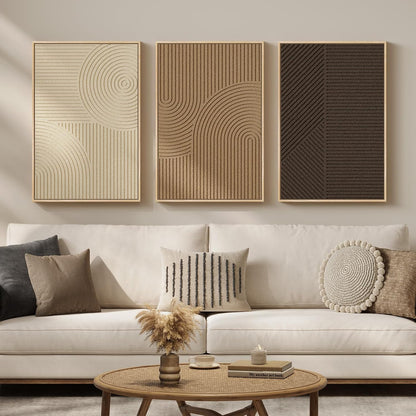 Skiennix 3D Textured Boho Wall Art - Modern Minimalist Abstract Paintings | 3-Piece Set, 16x24 In, Brown Beige Tan