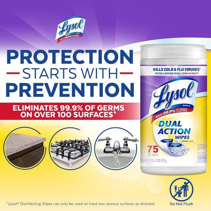 Lysol Dual Action Disinfectant Wipes - Multi-Surface Antibacterial Cleaning Wipes, Citrus Scent, 75ct