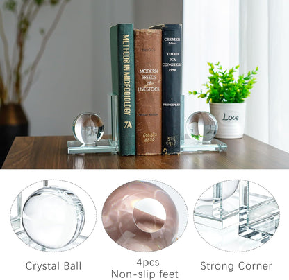 Skiennix Crystal Bookends - L Shape Non-Skid Heavy-Duty Book Holder | 4 Inch Clear Decorative Ornaments