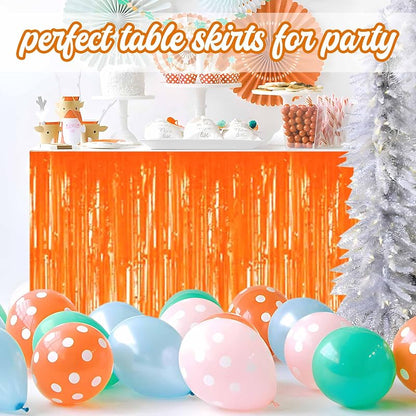 Macaron Orange Variation 3 Pack Foil Fringe Table Skirts - 29x108 in, Tinsel Backdrop