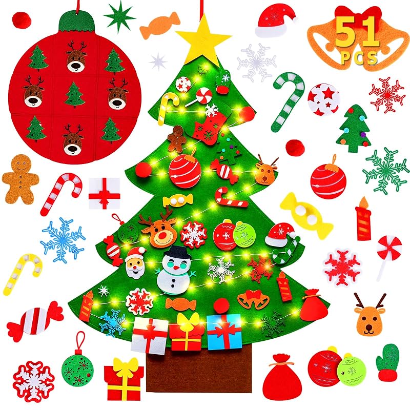 Max Fun Felt Christmas Tree Kit for Toddlers — 40 Tree Ornaments + Tic-Tac-Toe Game