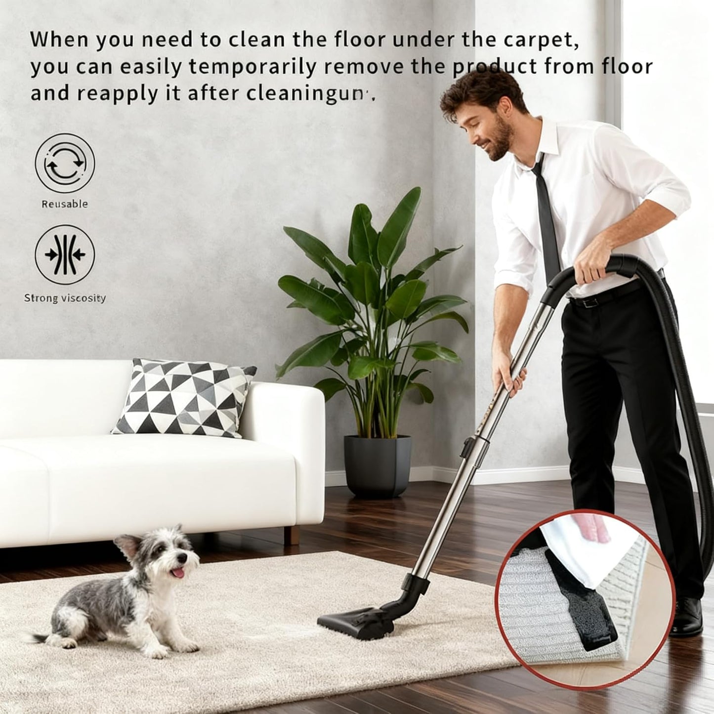 Rug Carpet Non-Slip Grippers by [Brand Name] - Reusable Double-Sided Tape Pads for Area Rugs | 8 Strong Adhesive Grippers