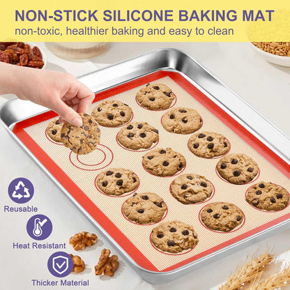 TeamFar Stainless Steel Baking Sheet Set - 12.5-Inch Cookie Sheets with Cooling Rack & Silicone Mats | Non-Toxic, Easy Clean