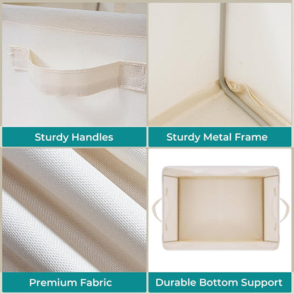 Storage Basket Bins - Large Collapsible Fabric Organizers with Metal Frame | 3-Pack Beige for Home & Office