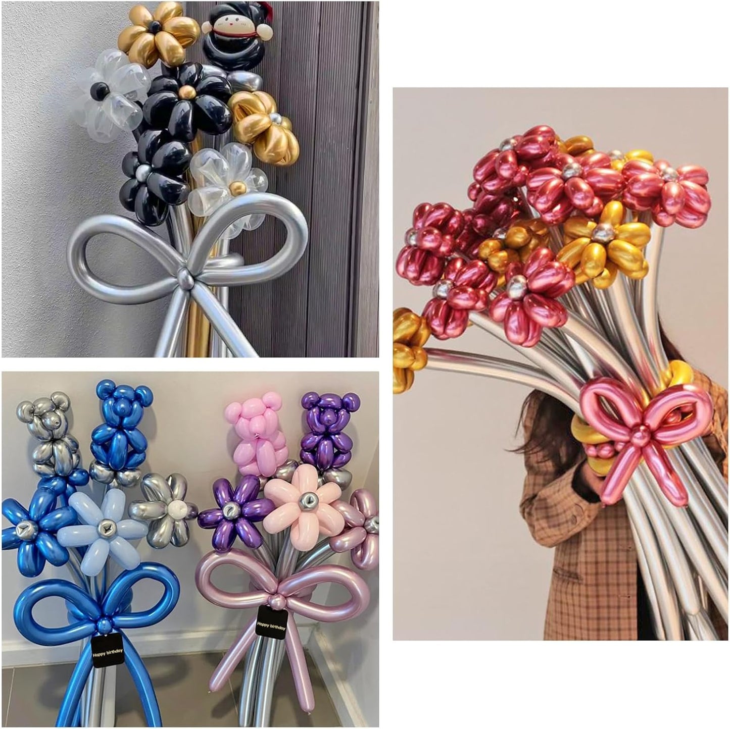 Skiennix 100Pcs Metallic Long Balloons - Thick Latex Twisting Balloons for Animal Modeling | Multi-Color