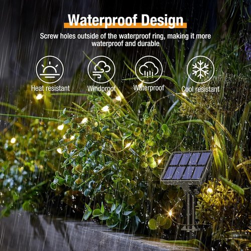 Btfarm Solar String Lights - 198FT 480LED Waterproof Fairy Lights | 8 Modes for Outdoor Decor, Warm White