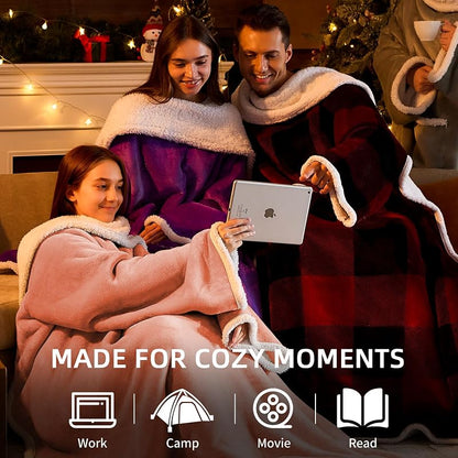 Wearable Blanket with Sleeves - Oversized Snuggle Robe with Christmas Tree Design - 53" x 69"
