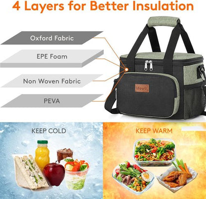 Lifewit Insulated Lunch Bag - Soft Cooler Tote for Adults | 12-Can Capacity, Black & Green
