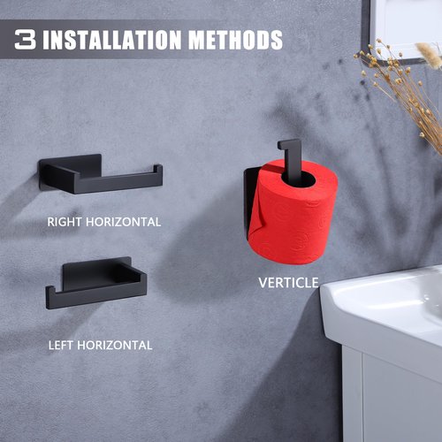 LANC Self-Adhesive Toilet Paper Holder, Matte Black Toilet Tissue Holder Wall Mounted for Bathroom Kitchen, Stick On Paper Roll Holder with No Drilling Rustproof Stainless Steel, A8307MB