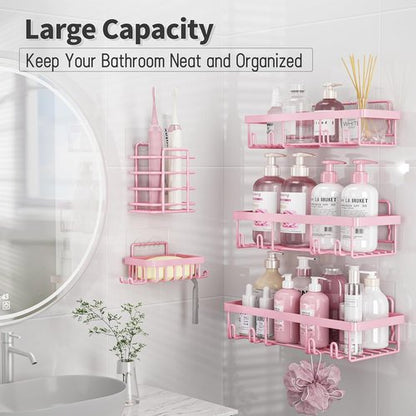Liuoud Shower Caddy Organizer - 10 Pack Rustproof Stainless Steel Wall Storage Baskets | Pink