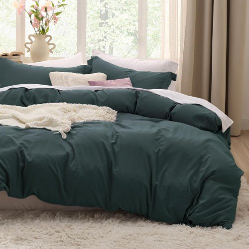 Bedsure Forest Green Duvet Cover Set - Extra Soft Cotton-Like Polyester, Full Size 3 Pieces with Zipper Closure