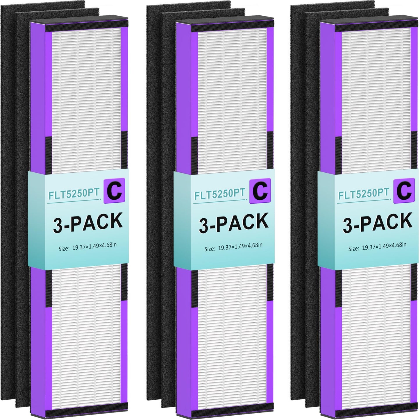 3 Pack FLT5250PT Combo Pack Replacement Filter C Pet, Compatible with Germ-Guardian AC5000, AC5000E, AC5250PT, AC5350B, AC5350BCA, AC5350W, AC5300B Air Purifiers, 3 HEPA Filter and 6 Pre-Filters