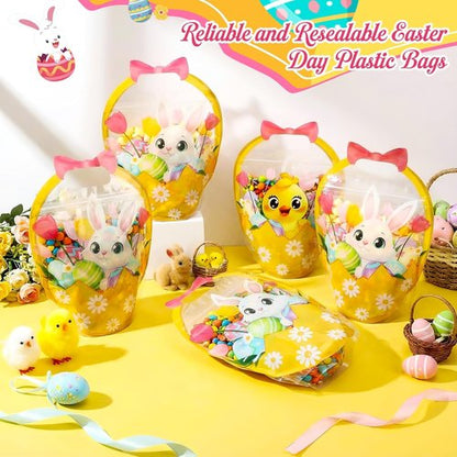Fuutreo 50 Pcs Easter Gift Bags Transparent Bunny Sealing Pouches with Handles Resealable Happy Easter Plastic Favor Bags for Spring Holiday Party Candy Gift Wrapping Supplies Decor(Chick)