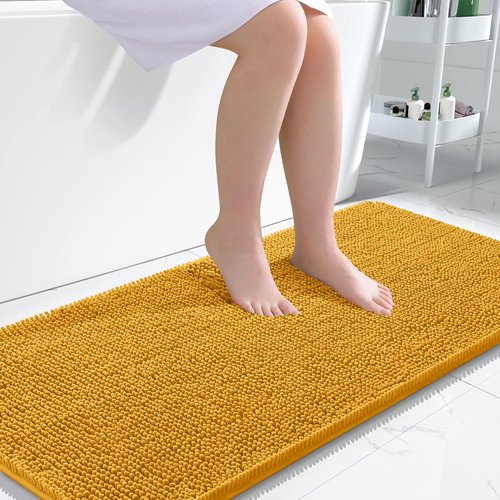 OLANLY Bathroom Rugs 47x24, Extra Soft Absorbent Chenille Bath Rugs, Rubber Backing Quick Dry, Machine Washable Bath Mats for Bathroom Floor, Tub and Shower, Home Decor Accessories, Golden Yellow
