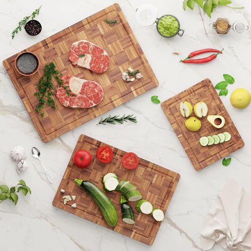 Bamboo Wood Cutting Board Set by [Brand Name] - Large 3-Pack with Juice Groove for Vegetables, Fruits & Cheese